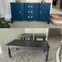 French Provincial Dresser Buffet Blue Painted