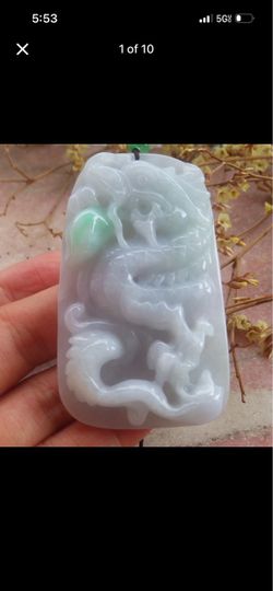 Jadeite rectangle dragon pendant jade white green