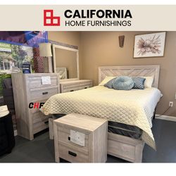 Modern Farmhouse White Queen Bedroom 4pcs set