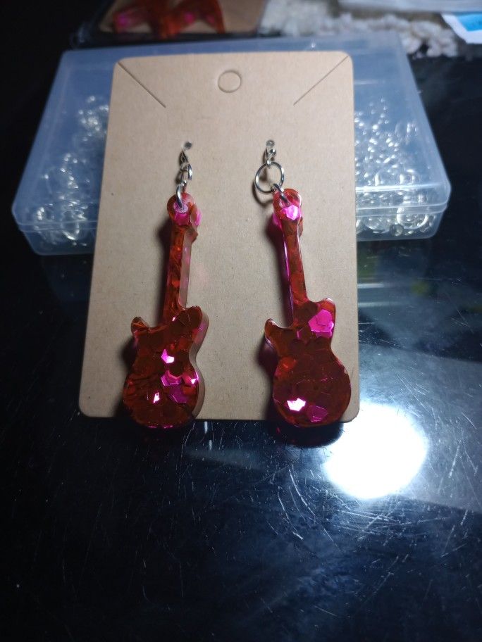 Hand Crafted Resin Guitar Earrings