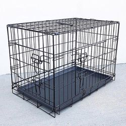 (NEW) $30 Folding 30” Dog Cage 2-Door Folding Pet Crate Kennel w/ Tray 30”x18”x20” 