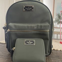 Kate Spade Navy Green Backpack And Wallet