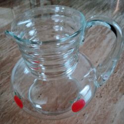 Vintage Small Glass Pitcher With Apples. Beautiful. Excellent Condition.