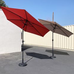 (New) $70 Outdoor Patio 10 FT Umbrella and 30lbs Base Stand Set, Beige/Red 