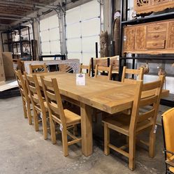 Solid Pine 9 Piece Dining Set w Removable Dual Leaves