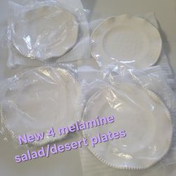 New 4 melamine plastic salad plates beaded edge outdoor dining Entertaining