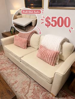 Like-New Cream Pull-Out Sleeper Sofa