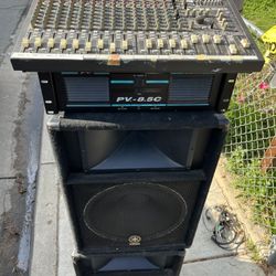 Dj Setup Or Band Mixer Power And Speakers And Wires 