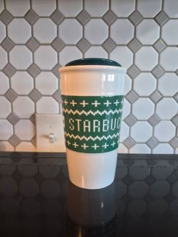 Starbucks 2016 Holiday Green Sweater/Pixel Knit Ceramic Travel Mug