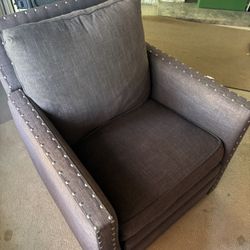 Grey Luxury Fabric Armchair With Nailhead Trim