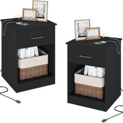 TWO Black night stand With Charging station