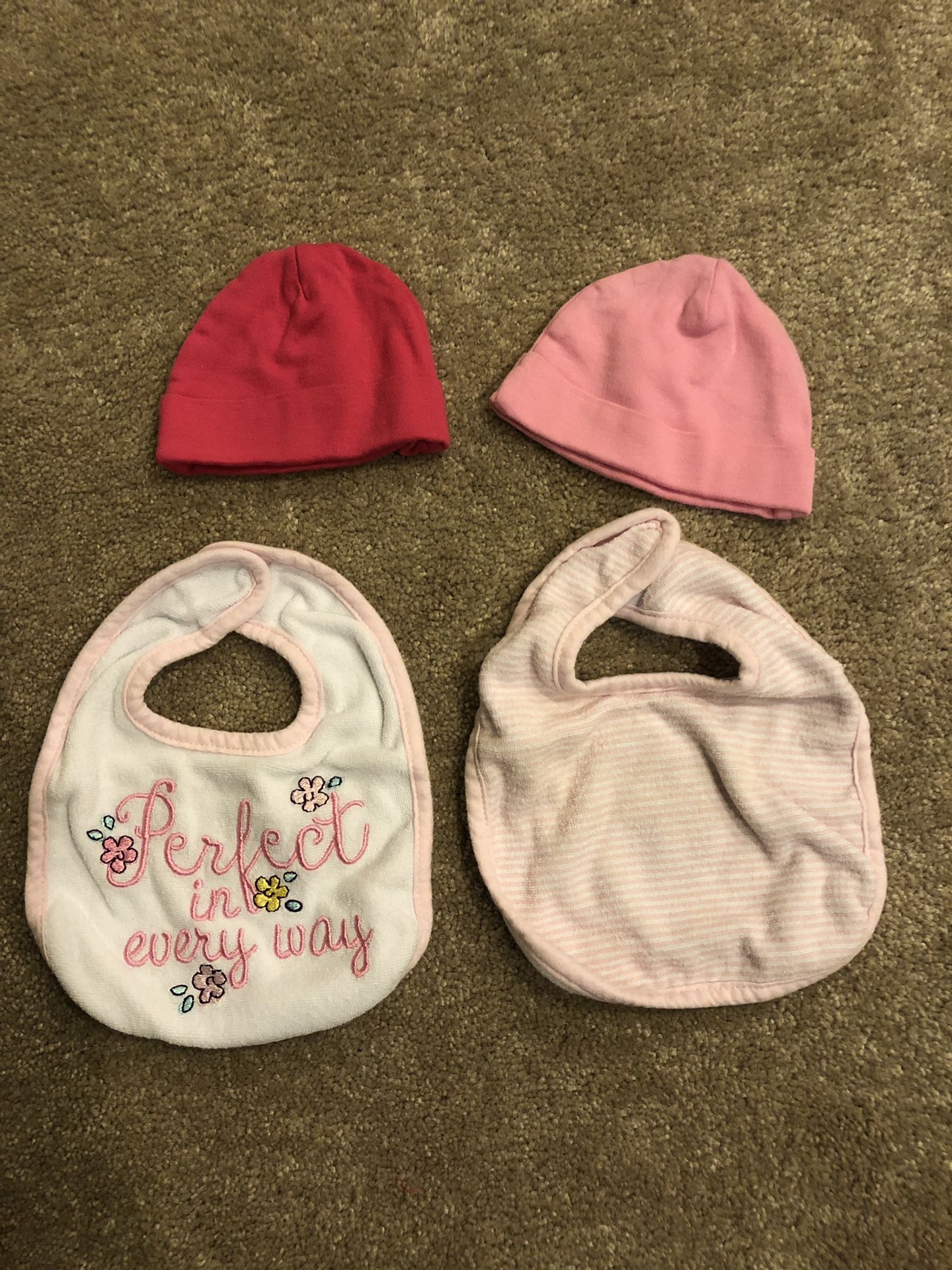 Baby girl bibs and hats