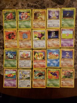 Pokemon non holo 1st edition cards, slowpoke, nidorina, machop, meowith, jigglypuff