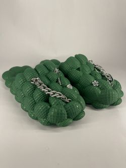 Soft Green Bubble Slides with Silver Chain