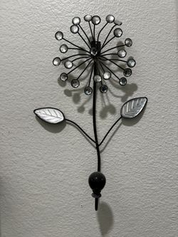 Pair Of Crystal Flower Hooks For Wall Decor