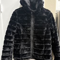 Be Boundless Black Reversible Faux Fur Puffer Coat Jacket Womens Size Medium