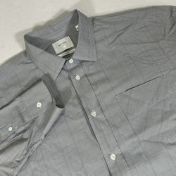 Billy Reid Men’s Large Gray White Plaid Standard Cut Long Sleeve Button Up Shirt