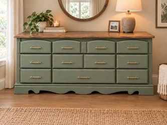 Refinished Farmhouse Dresser – Sage Green & Natural Wood Top