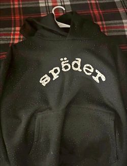 Sp5der Black Hoodie with Rhinestones