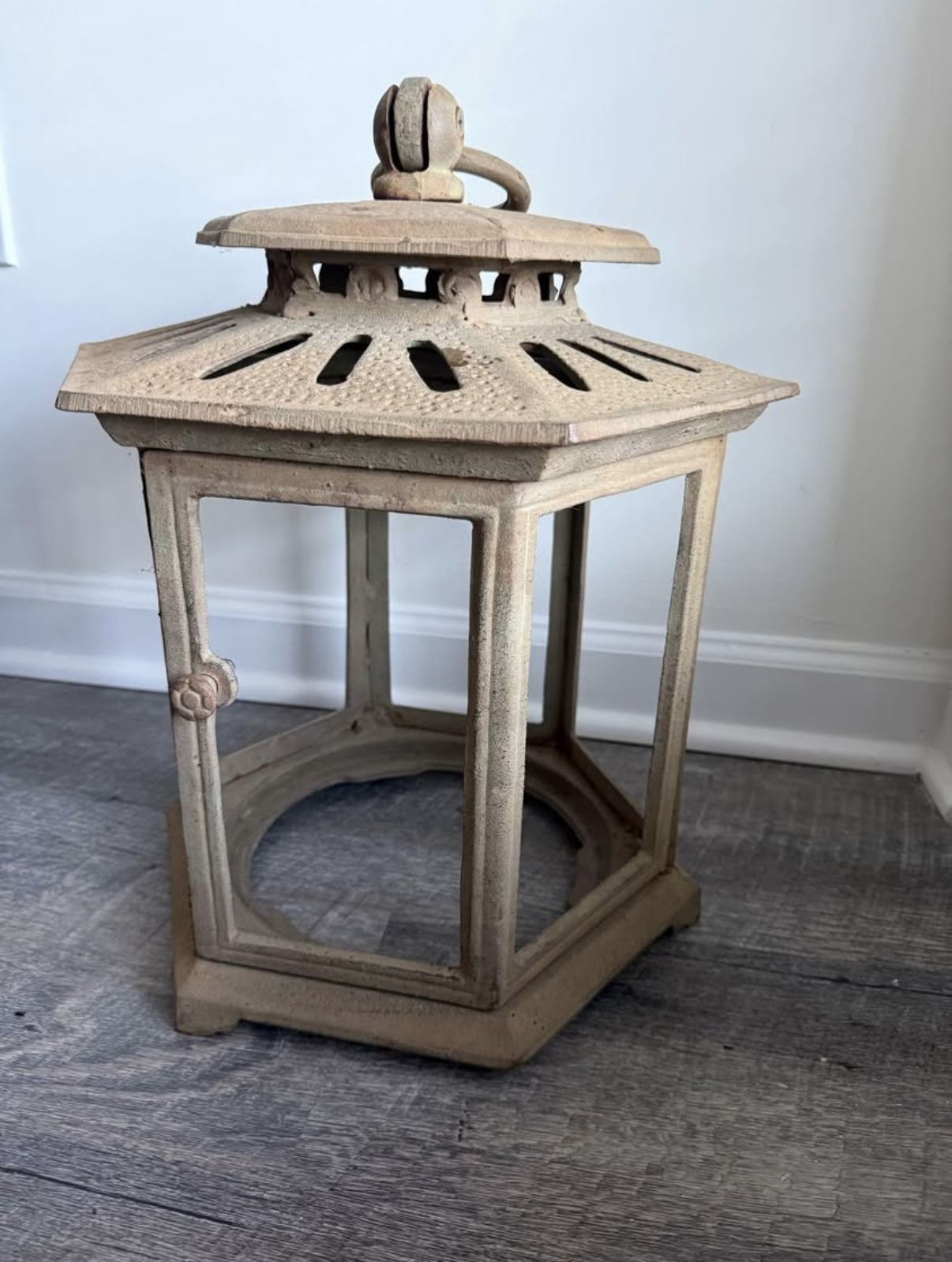 Heavy Cast Iron Lantern (Missing Base)/ 17” Tall
