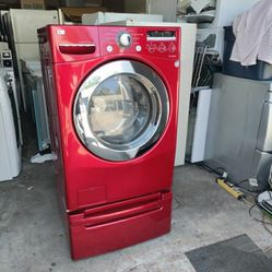matching Cherry apple red front load stackable washer dryer works perfect with warranty