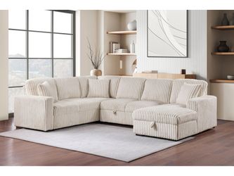 Devonshire Camel Sleeper Sectional Sofa Storage Chaise
