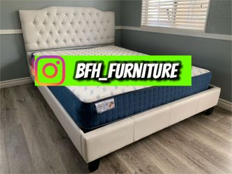 Queen white crystal button Bed with ortho mattress included