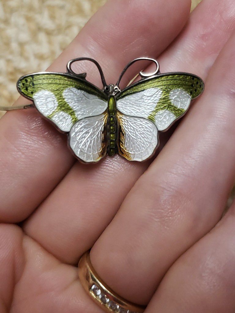 Hroar Prydz sterling silver &guilloche enamel butterfly brooch PERFECT 1.75” GRT