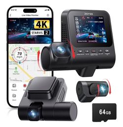 4K 3-Channel Dash Cam Front & Rear + Cabin