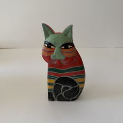 Vintage Laurel Burch Hand Painted Wood Cat Figurine