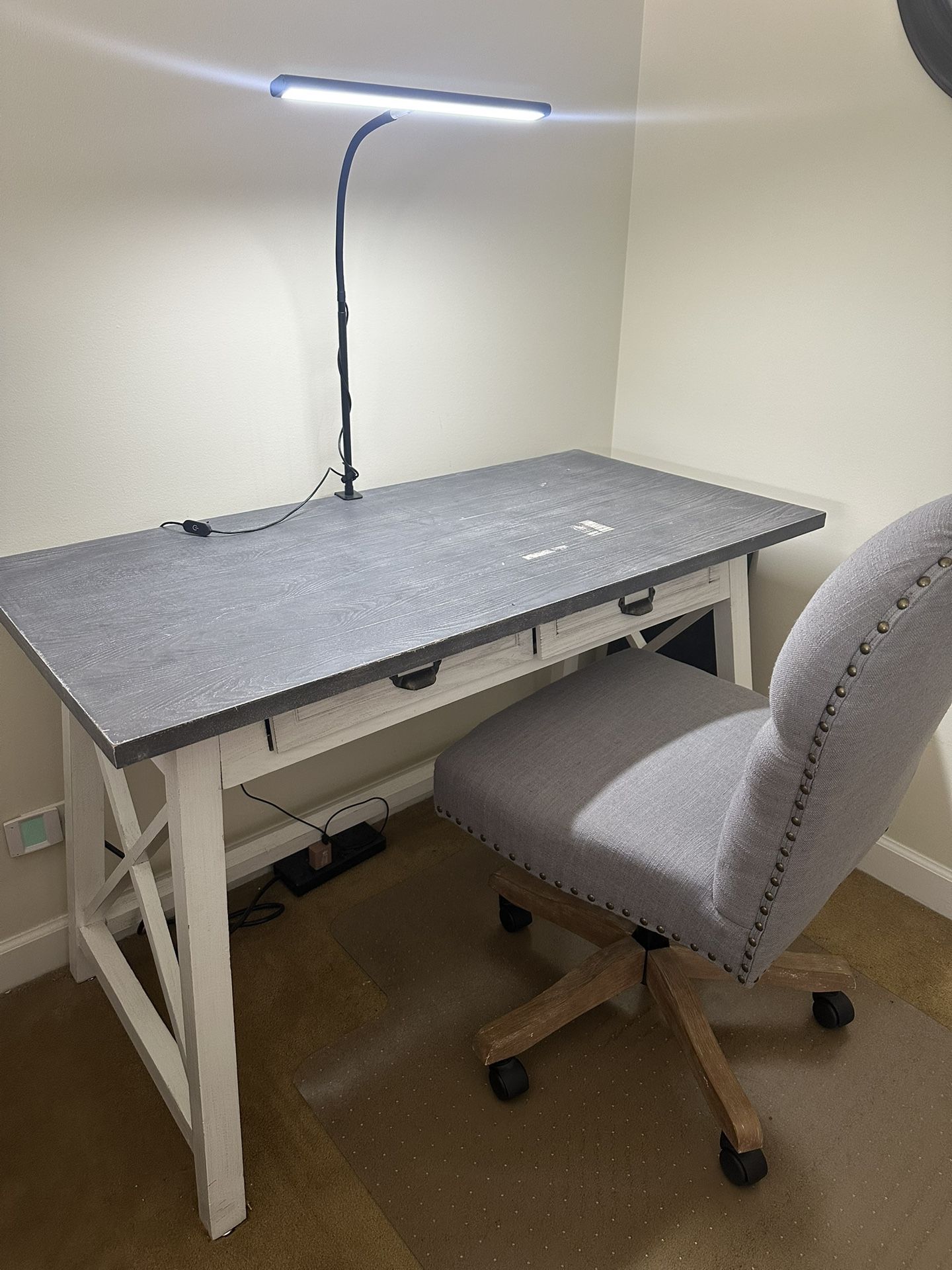 Desk, Chair, Desk Light And Chair Pad