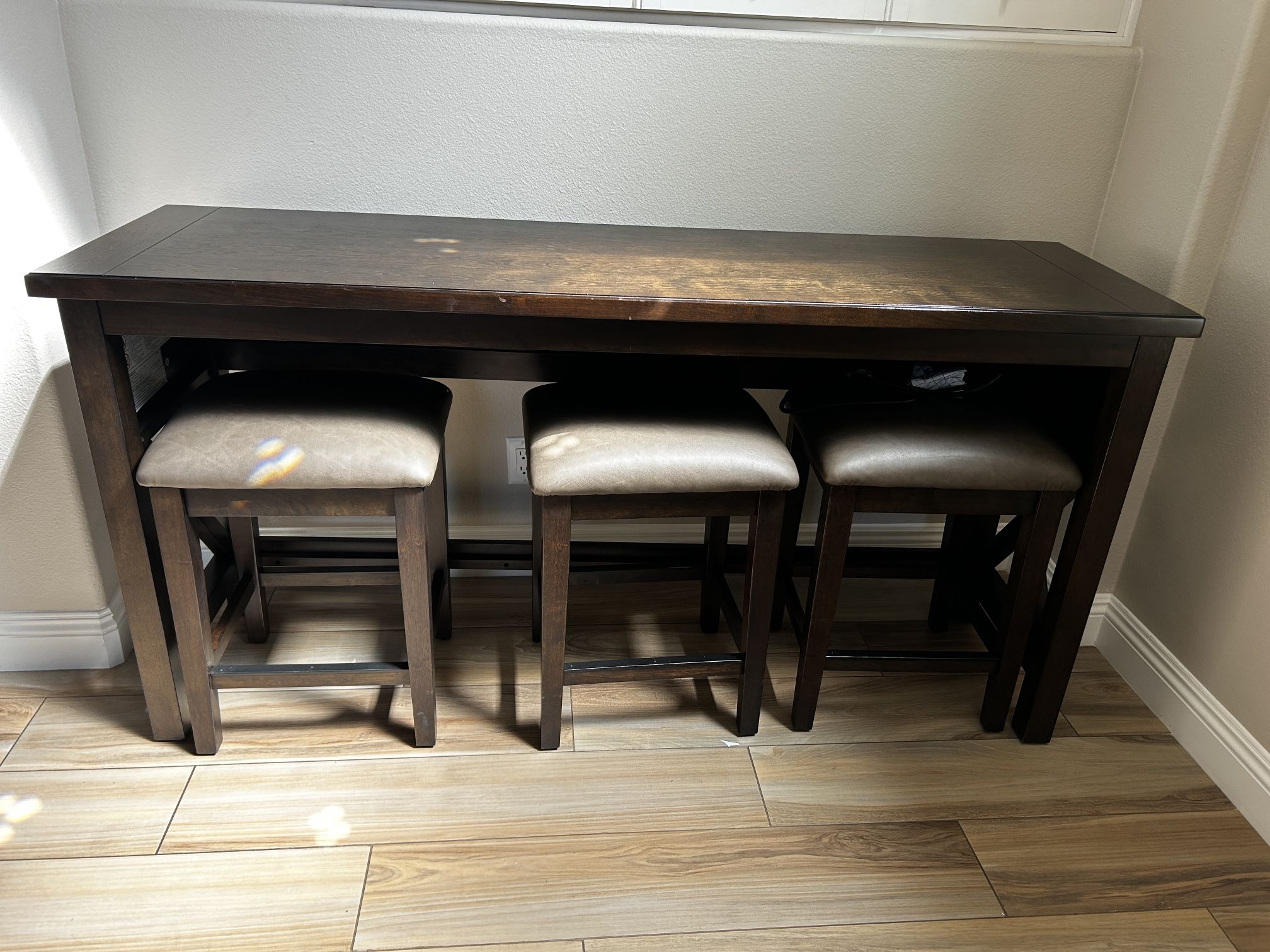Tall Wooden Table & 3 Stools