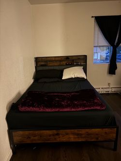 Industrial full Metal and Wood Bed Frame & mattress 120 obo