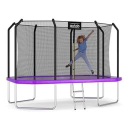 AOTOB 14×8FT Large Rectangular Trampoline with Enclosure Net & Ladder for Kids Adults, 440LBS Heavy Duty Outdoor Recreational Trampoline, Perfect Birt