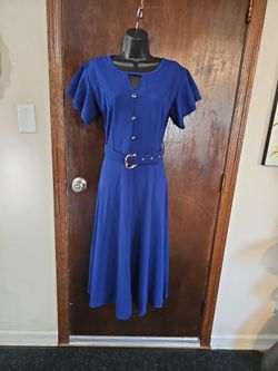 vibrant royal blue A-line midi dress