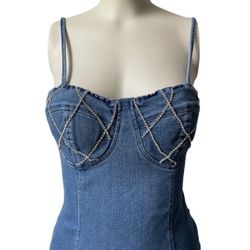 Stretch Denim Mini Dress with Crystals NWT