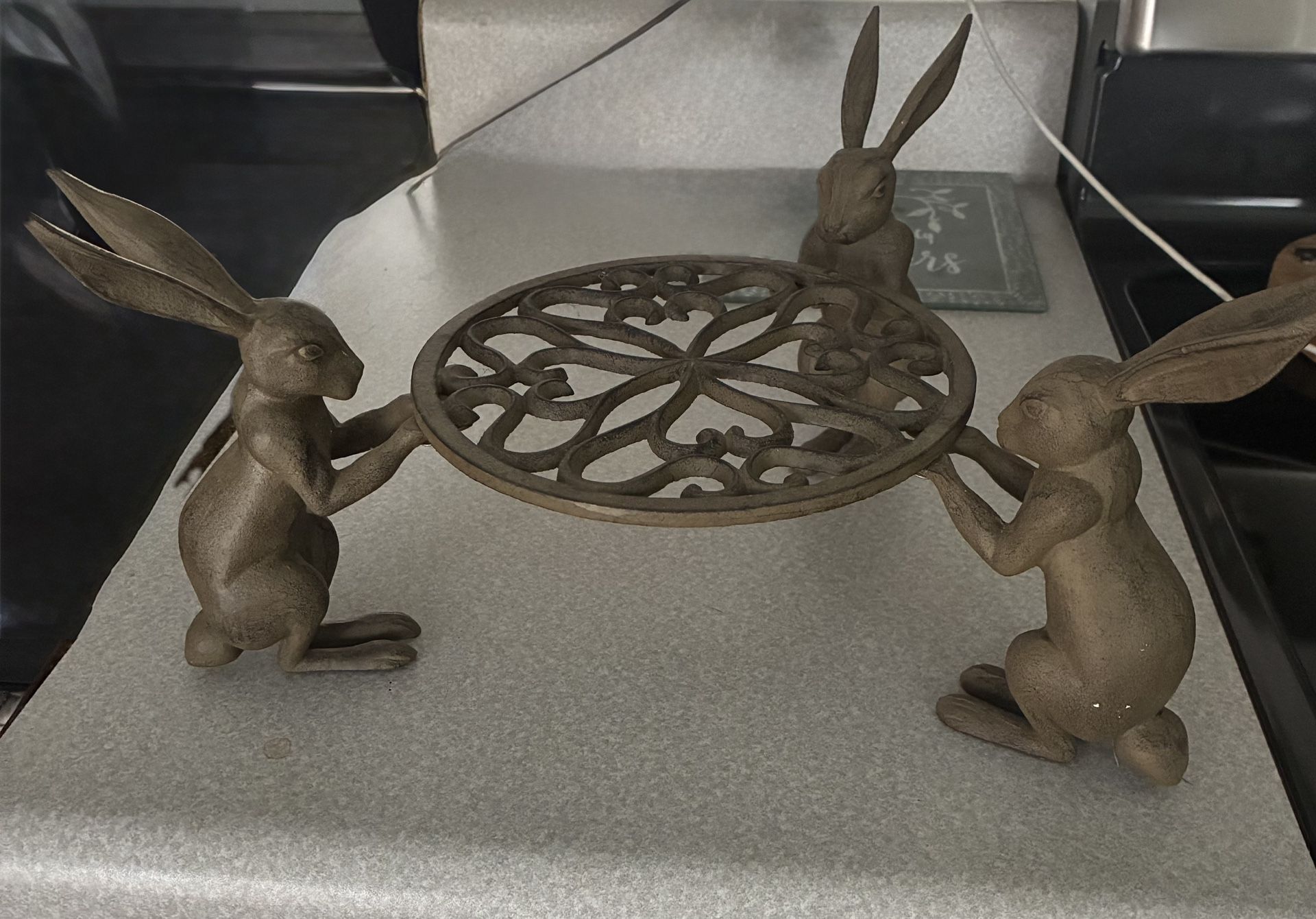 3 Rabbits Cast Iron Trivet 