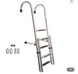 55” 2 + 3 Step  Stainless Steel Folding Telescoping Ladder 400 LB Boats Pontoons RVs Ship Universal 