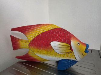 Hand Carved And Hand Painted Wooden Fish Figurines Shelf Sitter.