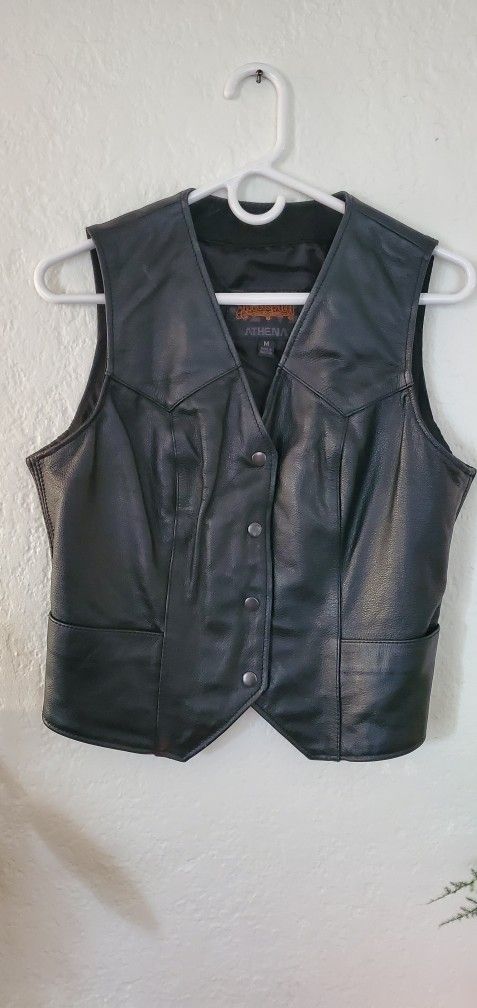 Street and Steel Leather Motorcycle Vest, Black, M