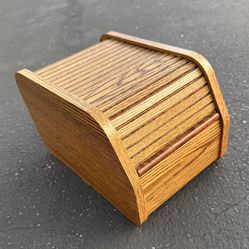 Rolltop CD Disc Holder Storage Box Container with Plastic Dividers Vintage Wood
