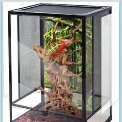 REPTI ZOO 24" x 18" x 36" Reptile Tall Glass Terrarium Rainforest Habitat Double Hinge Door with Screen Ventilation 67 Gallon Reptile Terrarium Easy A