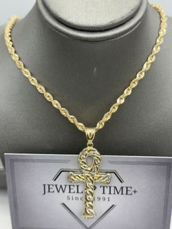 10k Gold Ankh Pendant With Rope Chain. Package Deal!! 