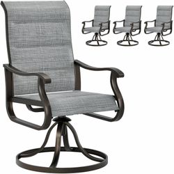 Patio Swivel Dining Chairs Set of 4, Outdoor Swivel Chairs High Back with Padded All Weather Textilene Metal Rocking Frame for Lawn Garden Backyard, G