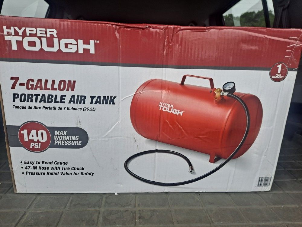 Hyper Tough 7-Gallon Portable Air Tank 140 PSI Max - Easy Guage - Refillable