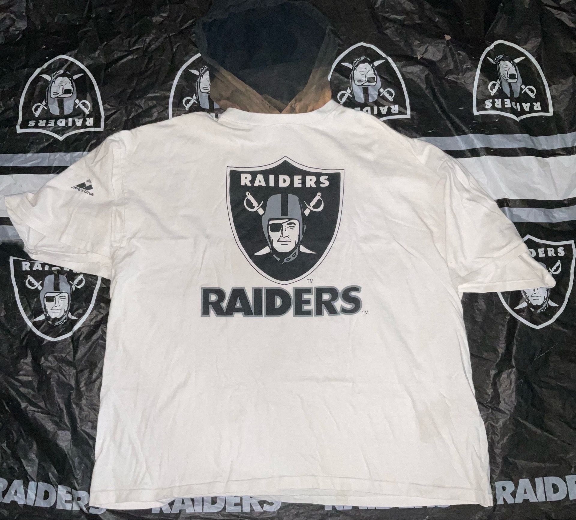 Vintage 90s Apex One Authentic NFL Oakland Raiders LA Raiders Hoodie Shirt Adult Mens Size XL Oakland Coliseum Original great condition “RAIDER NATIO