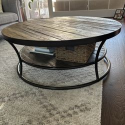 Pottery Barn Bartlett Round Metal & Reclaimed Wood Coffee Table $500