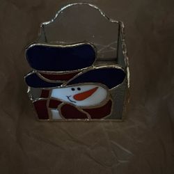 Stained Glass Snowman Candle Holder Used