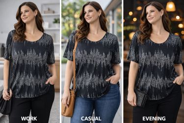 Western II Connection Plus Size 1X Black Silver Glitter Stretch Top