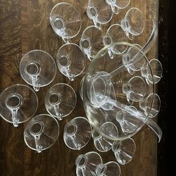 Vintage Glass Punch Bowl Set with Ladle and 21 Cups